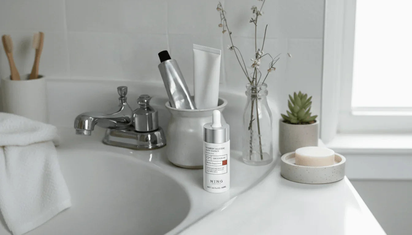 The salicylic acid serum is in the bathroom.