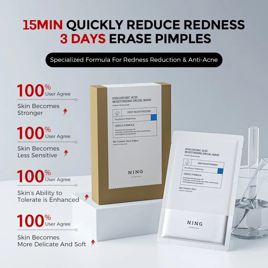 Hyaluronic Acid 4D Hydration Brightening Moisturizing Facial Mask - 10 Piece