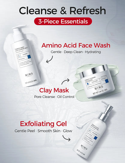 TEMBUSU 8-Step Routine Skincare Set (Include: Amino Cleanser, Clay Mask, Toner, Salicylic Acid Serum, Cream & Eye Treatment)