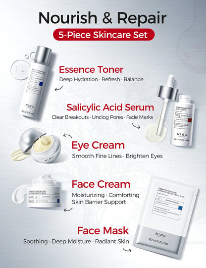 TEMBUSU 8-Step Routine Skincare Set (Include: Amino Cleanser, Clay Mask, Toner, Salicylic Acid Serum, Cream & Eye Treatment)