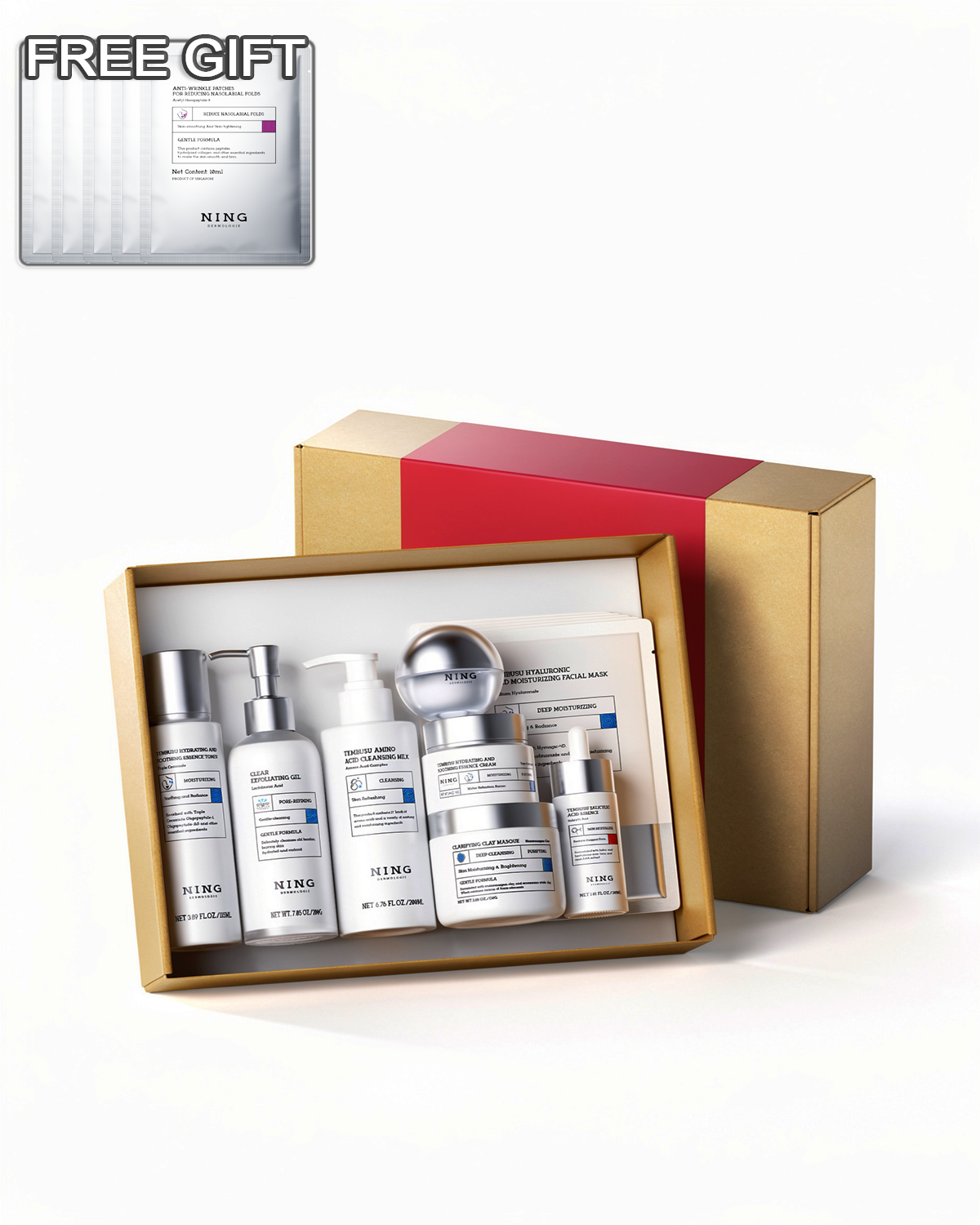 TEMBUSU 8-Step Routine Skincare Set (Include: Amino Cleanser, Clay Mask, Toner, Salicylic Acid Serum, Cream & Eye Treatment)