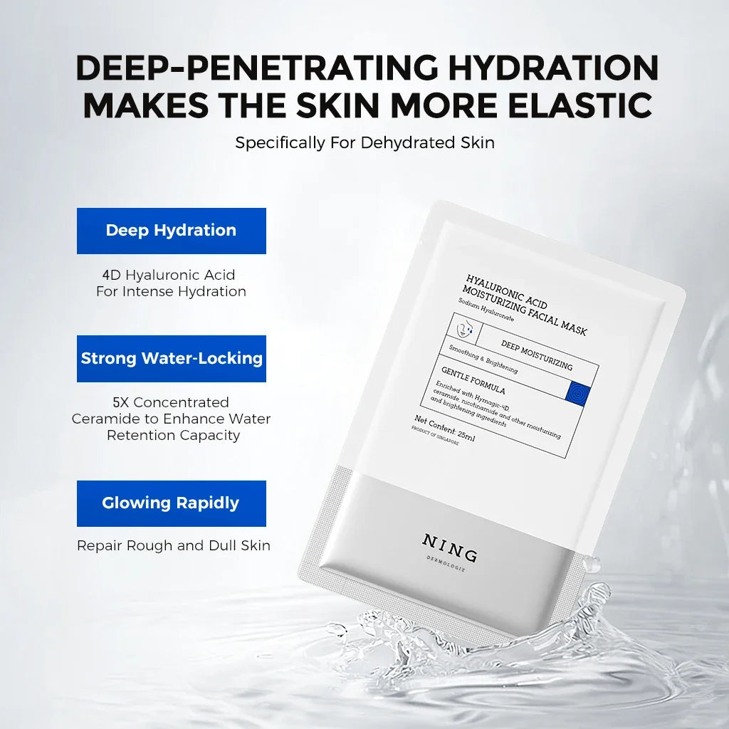 Hyaluronic Acid 4D Hydration Brightening Moisturizing Facial Mask - 10 Piece