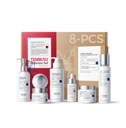 TEMBUSU 8-Step Routine Skincare Set (Include: Amino Cleanser, Clay Mask, Toner, Salicylic Acid Serum, Cream & Eye Treatment)